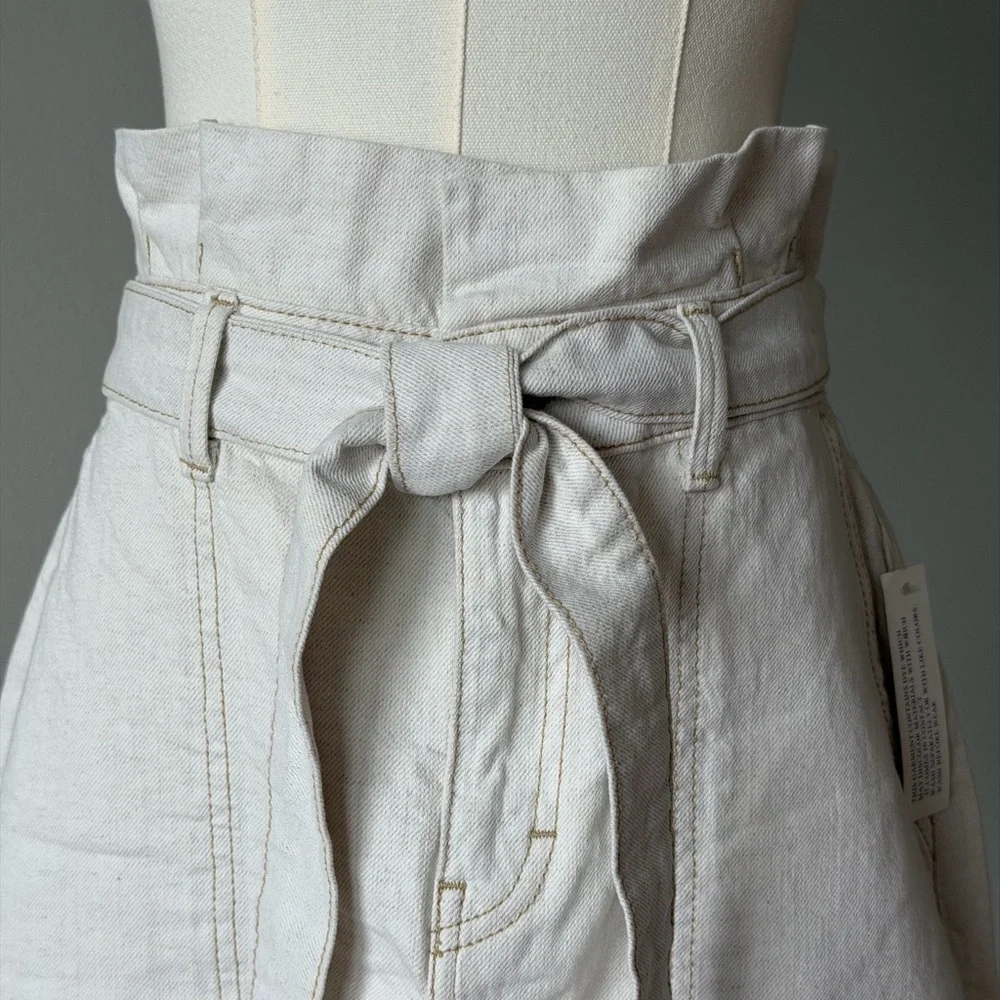Free People Splendor In The Grass Light Oatmeal Paper - Bag Waist Mini Skirt-6/S